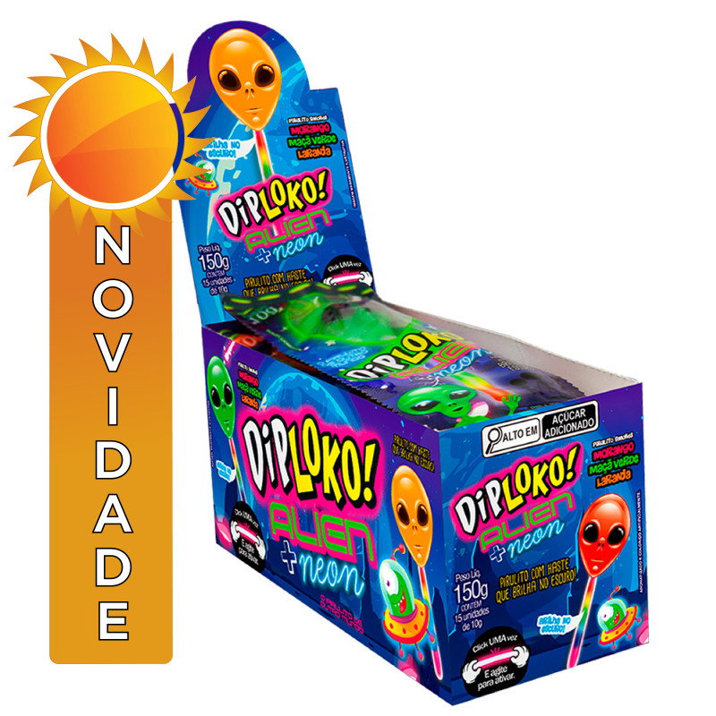 PIRULITO DIP LOKO NEON SORTIDOS 150GR ALIEN - DP COM 15 UN