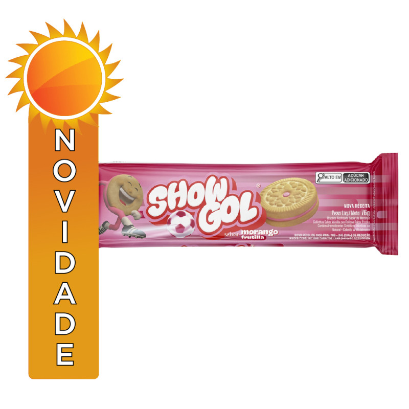 BISCOITO RECHEADO SHOW GOL CORY 76GR MORANGO - CX COM 36 UN