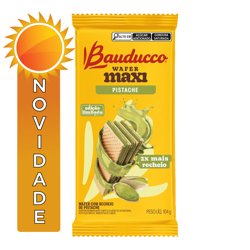 BISCOITO WAFER MAXI BAUDUCCO 104GR PISTACHE - CX COM 36 UN