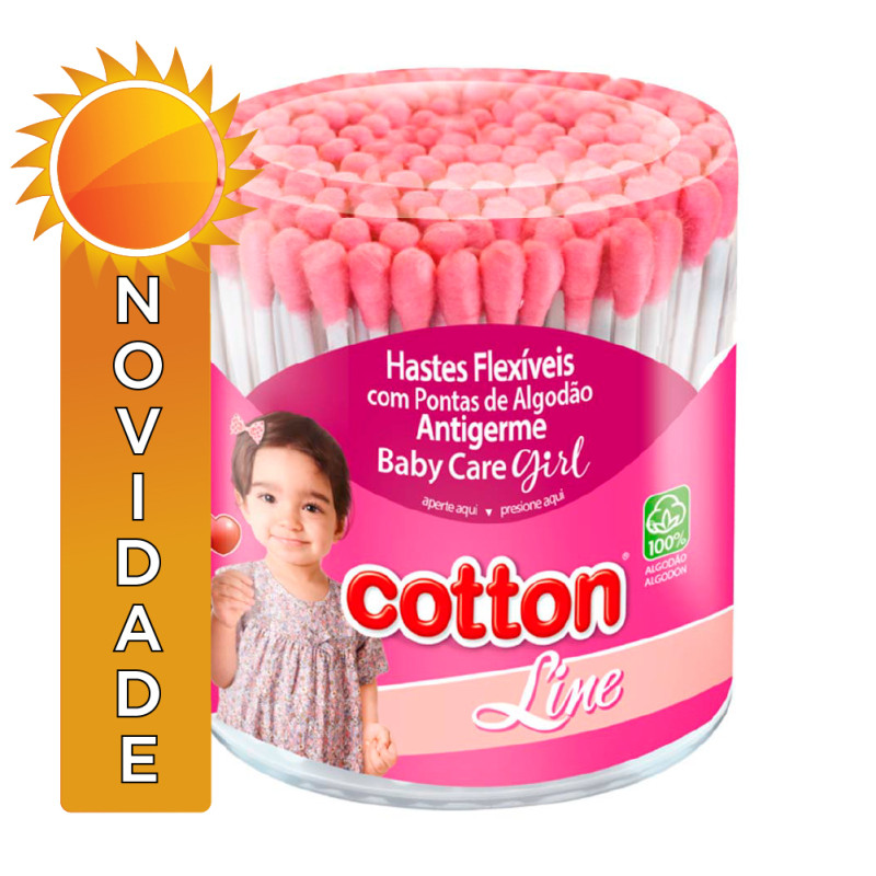 COTONETE COTTON LINE POTE 150UN ROSA GIRL - CX COM 48 UN