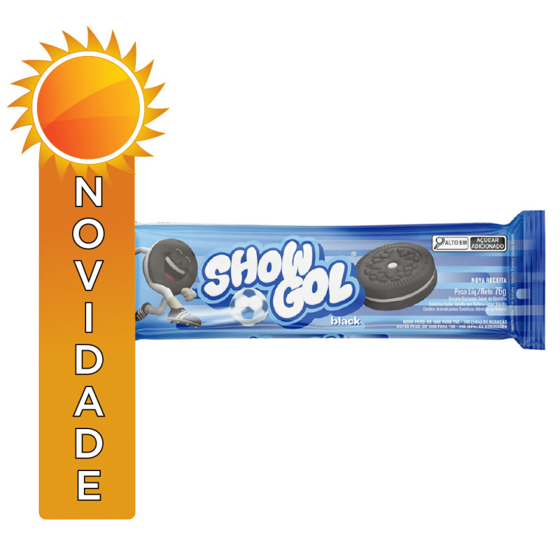 BISCOITO RECHEADO SHOW GOL CORY 76GR BLACK BAUNILHA - CX COM 36 UN