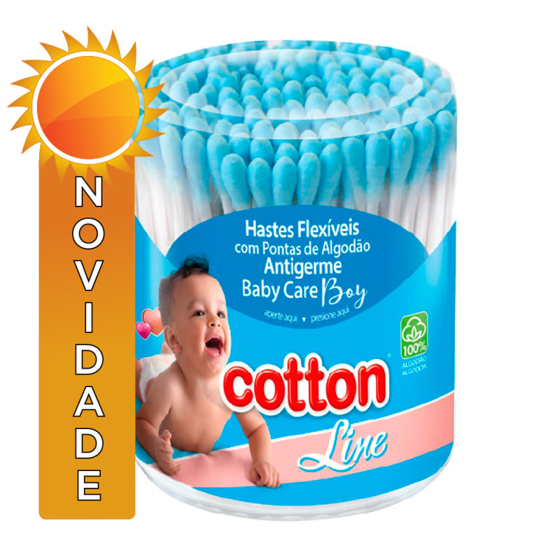 COTONETE COTTON LINE POTE 150UN AZUL BOY - CX COM 48 UN
