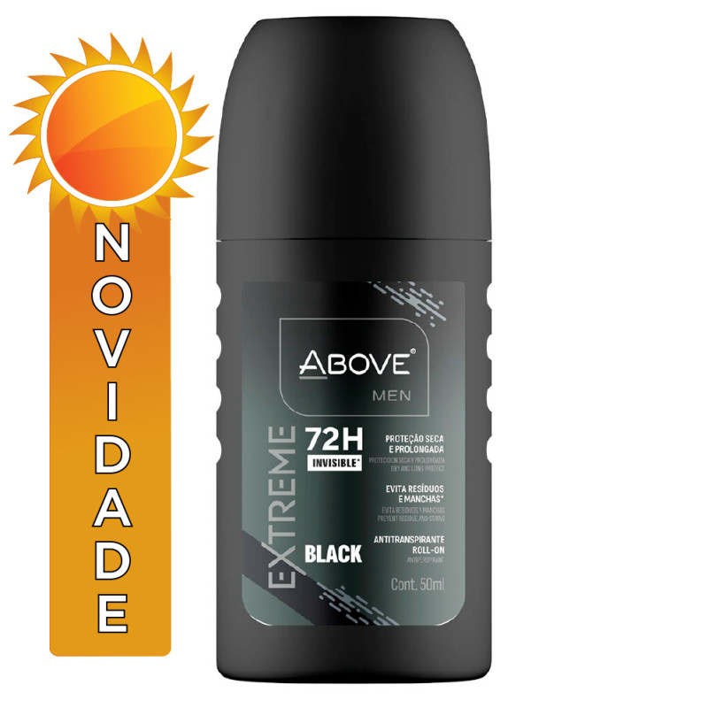 DESODORANTE ROLL-ON ABOVE 72H 50ML EXTREME BLACK - CX COM 12 UN