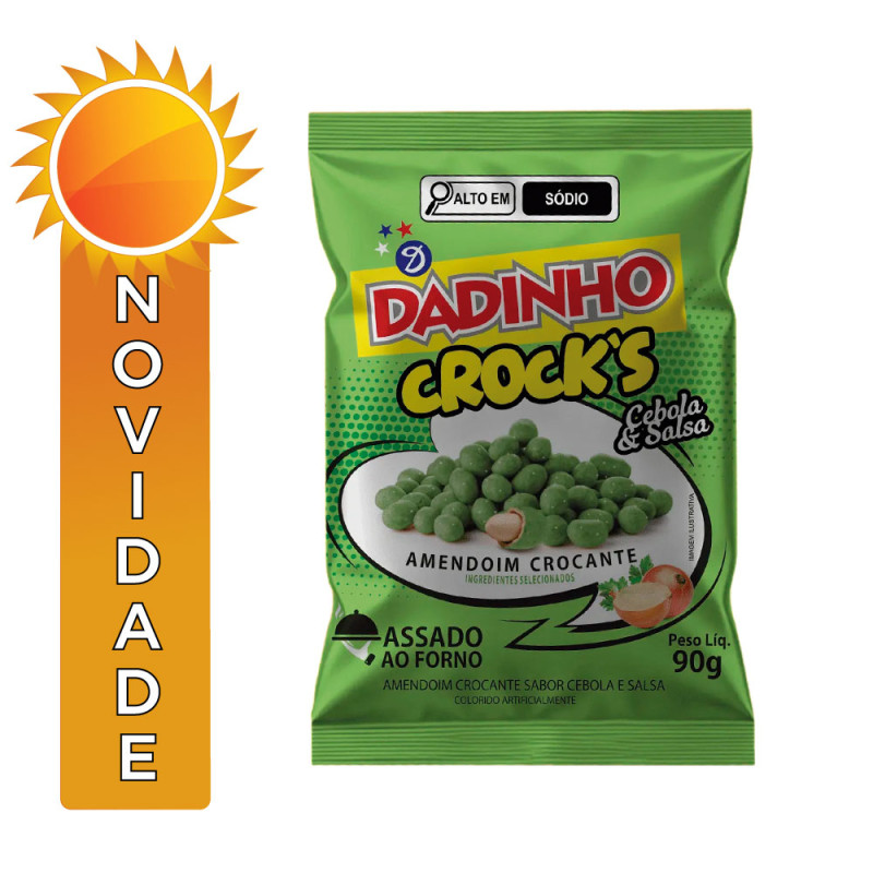 AMENDOIM DADINHO CROCK'S 90GR CEBOLA E SALSA - CX COM 24 UN