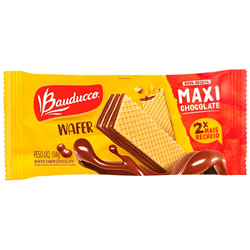 BISCOITO WAFER MAXI BAUDUCCO 104GR CHOCOLATE - CX COM 36 UN
