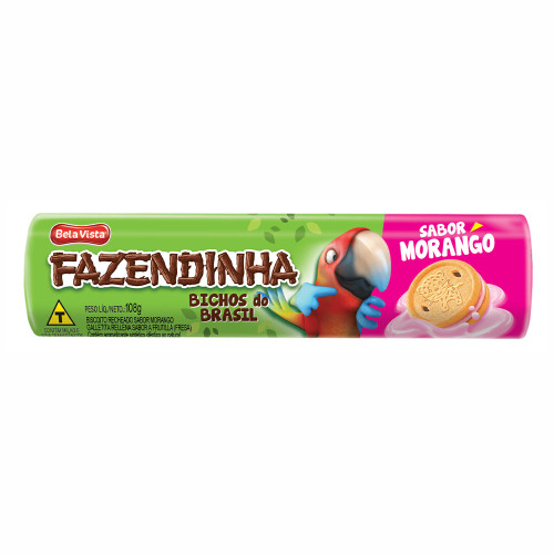 BISCOITO RECHEADO FAZENDINHA 108GR MORANGO - CX COM 40 UN