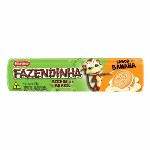 BISCOITO RECHEADO FAZENDINHA 108GR BANANA - CX COM 36 UN