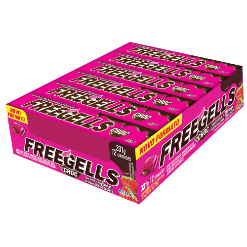 DROPS FREEGELLS RICLAN 27GR MORANGO COM CHOCOLATE - DP COM 12 UN