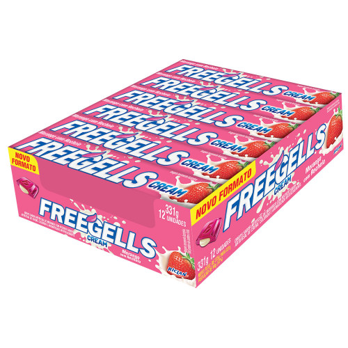 DROPS FREEGELLS RICLAN 27GR CREAM MORANGO COM RECHEIO - DP COM 12 UN