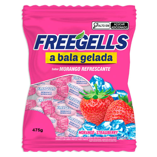 BALA FREEGELLS RICLAN DURA 475GR MORANGO REFRESCANTE - UNIDADE