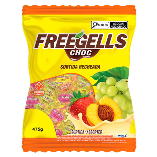 BALA FREEGELLS RICLAN DURA 475GR SORTIDA COM CHOCOLATE BRANCO - UNIDADE