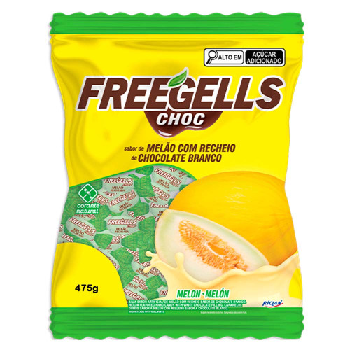 BALA FREEGELLS RICLAN DURA 475GR MELÃO COM CHOCOLATE BRANCO - UNIDADE