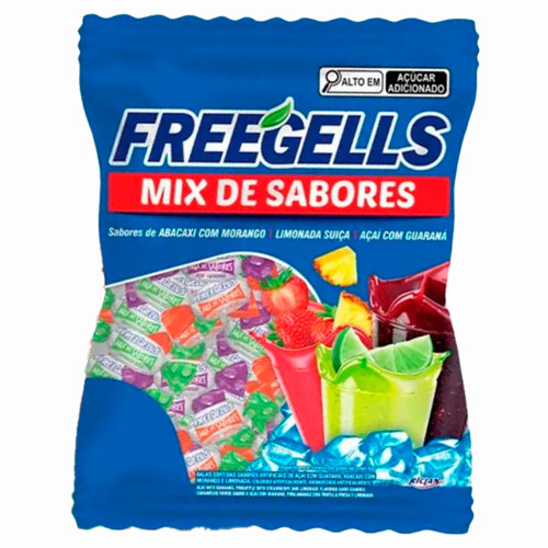 BALA FREEGELLS RICLAN DURA 475GR MIX DE SABORES (LIMONADA SUIÇA, ABACAXI E MORANGO, AÇAÍ E GUARANÁ) - UNIDADE