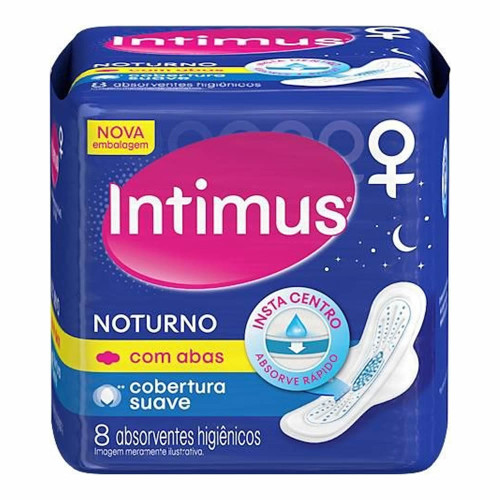 ABSORVENTE INTIMUS GEL NOTURNO C/ 8UN COM ABAS SUAVE - PC COM 12 UN