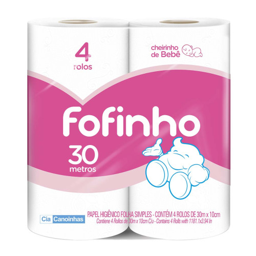 PAPEL HIGIÊNICO FOFINHO C/4 ROLOS 30 METROS FOLHA SIMPLES PERFUMADO - FD COM 16 PC