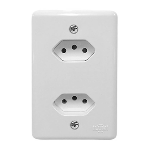 TOMADA DUPLA ILUMI BRANCA COM PLACA - CARTELA COM 6 UN