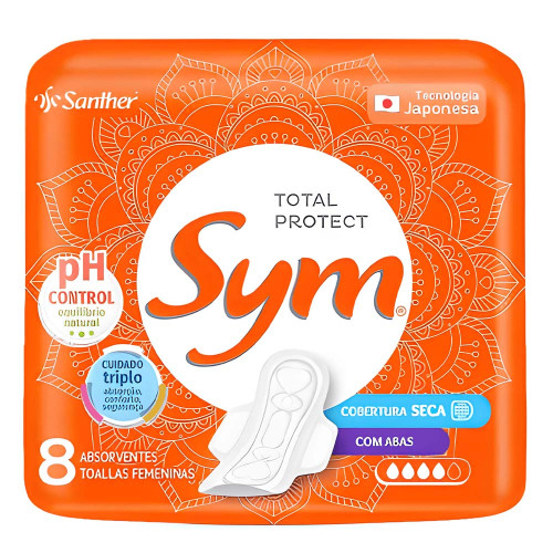 ABSORVENTE SYM C/ 8UN TOTAL PROTECT COM ABAS SECA - PC COM 12 UN