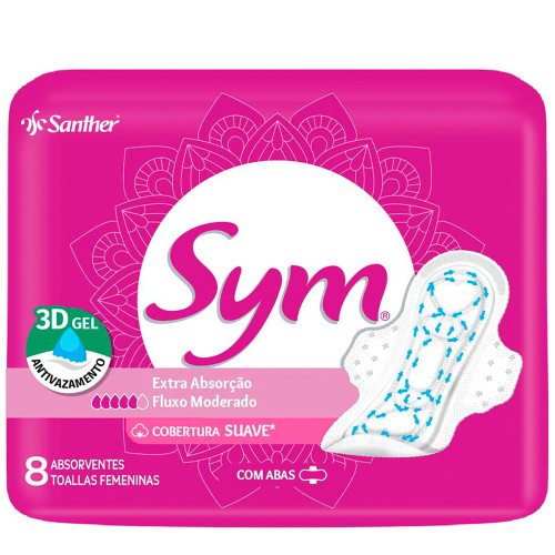 ABSORVENTE SYM PREMIUM C/ 8UN COM ABAS SUAVE - PC COM 12 UN