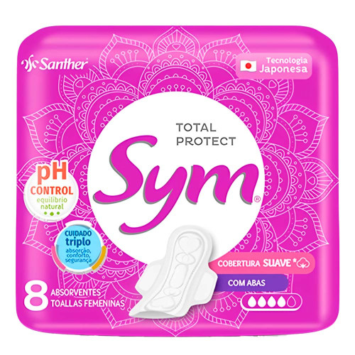 ABSORVENTE SYM C/ 8UN TOTAL PROTECT COM ABAS SUAVE - PC COM 12 UN