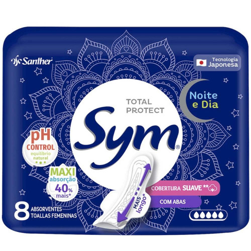 ABSORVENTE SYM C/ 8UN NOTURNO COM ABAS SUAVE - PC COM 12 UN