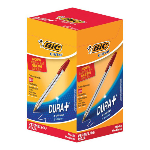 CANETA BIC CRISTAL VERMELHA - CX COM 50 UN