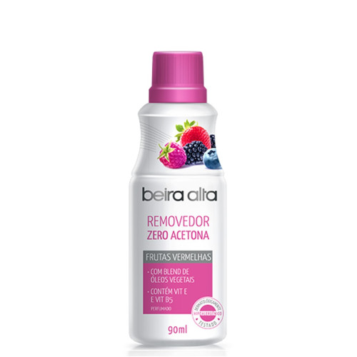 REMOVEDOR DE ESMALTES ZERO ACETONA BEIRA ALTA 90ML FRUTAS VERMELHAS - CX COM 24 UN