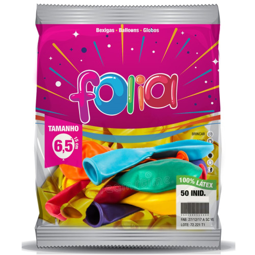 BEXIGA LISA 6,5 FOLIA COM 50 UNIDADES SORTIDAS - PC COM 10 UN