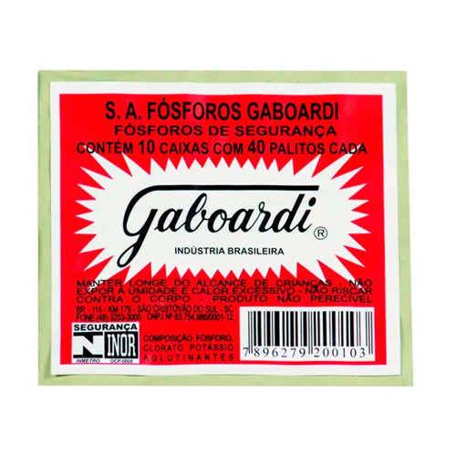 FÓSFORO GABOARDI COM 10 - PC COM 20 UN