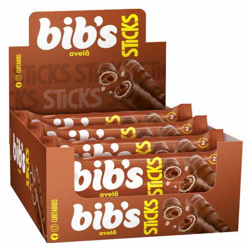 CHOCOLATE BIB'S STICKS 29GR AVELÃ - DP COM 16 UN