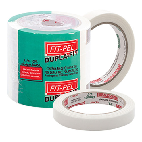 FITA DUPLA FACE FIT PEL 12MM X 20MT BRANCA - PC COM 6 UN