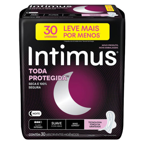 ABSORVENTE INTIMUS GEL NOTURNO C/30UN COM ABAS SUAVE - UNIDADE