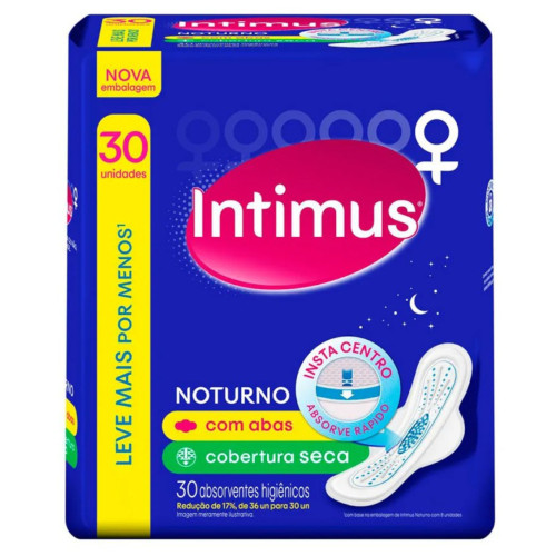 ABSORVENTE INTIMUS GEL NOTURNO C/30UN COM ABAS SECA - UNIDADE