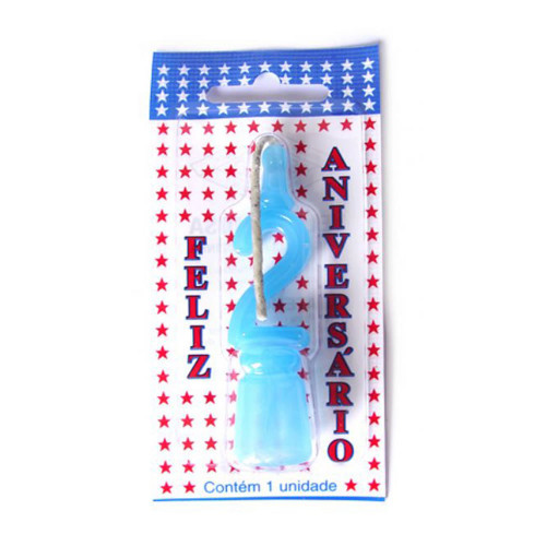 VELA DE ANIVERSÁRIO AZUL NÚMERO 2 - CX COM 10 UN