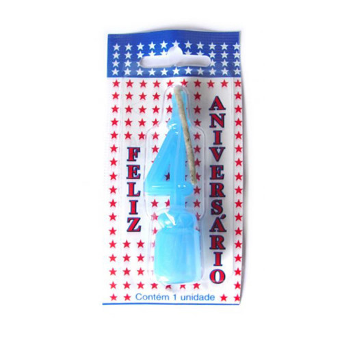 VELA DE ANIVERSÁRIO AZUL NÚMERO 4 - CX COM 10 UN