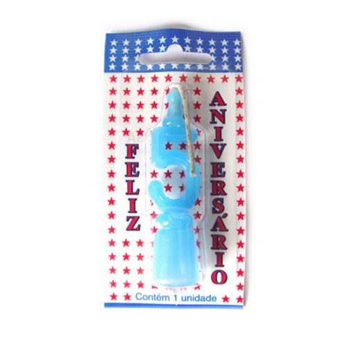 VELA DE ANIVERSÁRIO AZUL NÚMERO 5 - CX COM 10 UN