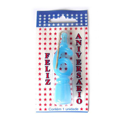 VELA DE ANIVERSÁRIO AZUL NÚMERO 6 - CX COM 10 UN