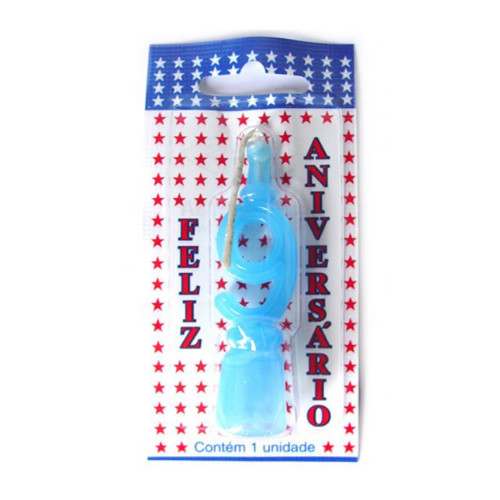 VELA DE ANIVERSÁRIO AZUL NÚMERO 9 - CX COM 10 UN