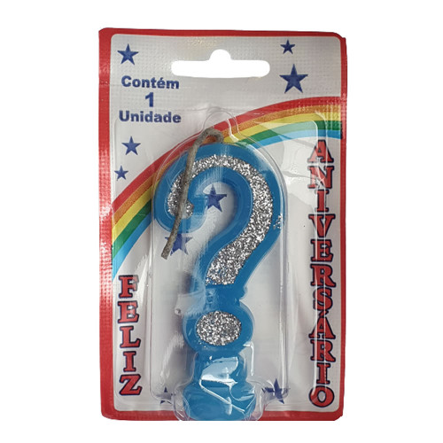 VELA DE ANIVERSÁRIO AZUL INTERROGAÇÃO - CX COM 10 UN