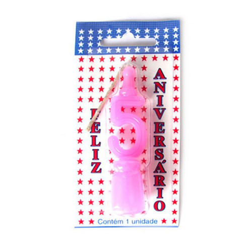 VELA DE ANIVERSÁRIO ROSA NÚMERO 5 - CX COM 10 UN