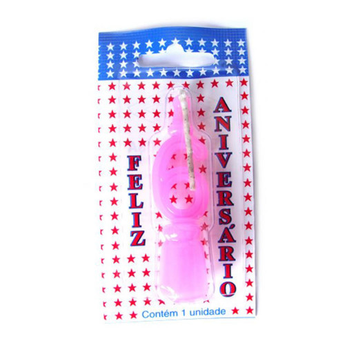 VELA DE ANIVERSÁRIO ROSA NÚMERO 6 - CX COM 10 UN