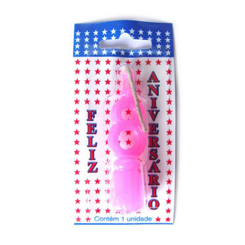 VELA DE ANIVERSÁRIO ROSA NÚMERO 8 - CX COM 10 UN