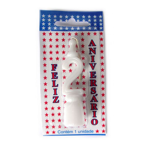 VELA DE ANIVERSÁRIO BRANCA NÚMERO 2 - CX COM 10 UN