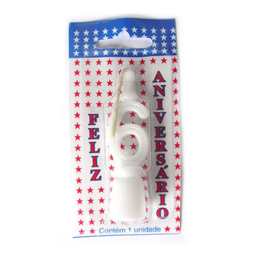 VELA DE ANIVERSÁRIO BRANCA NÚMERO 6 - CX COM 10 UN