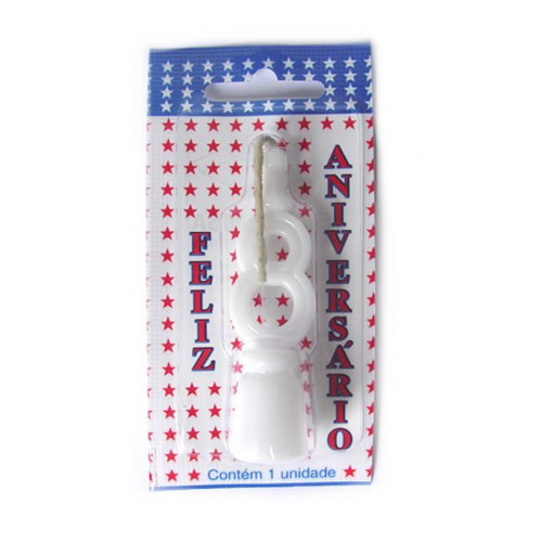 VELA DE ANIVERSÁRIO BRANCA NÚMERO 8 - CX COM 10 UN