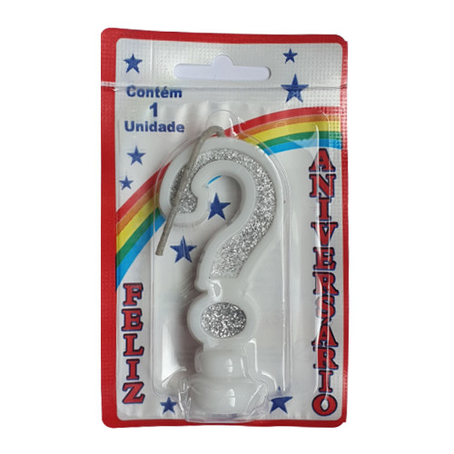 VELA DE ANIVERSÁRIO BRANCA INTERROGAÇÃO - CX COM 10 UN