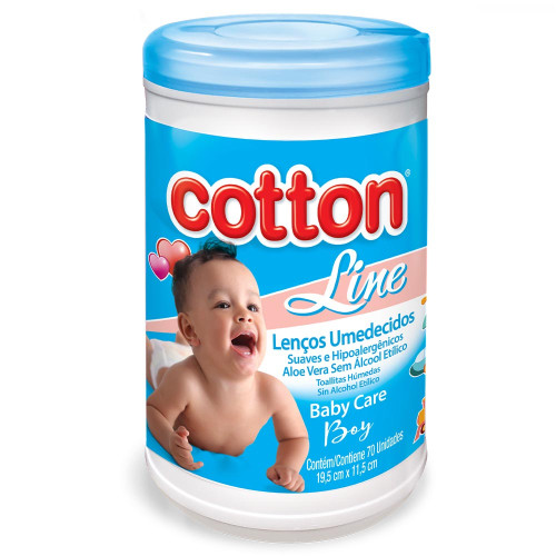 LENÇO UMEDECIDO POTE COTTON C/70UN AZUL - PC COM 12 PT