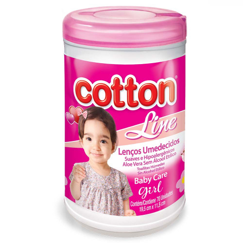 LENÇO UMEDECIDO POTE COTTON C/70UN ROSA - PC COM 12 PT