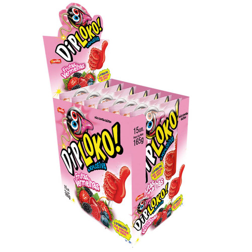 PIRULITO DIP LOKO EXPLOSIVE 165GR FRUTAS VERMELHAS - DP COM 15 UN
