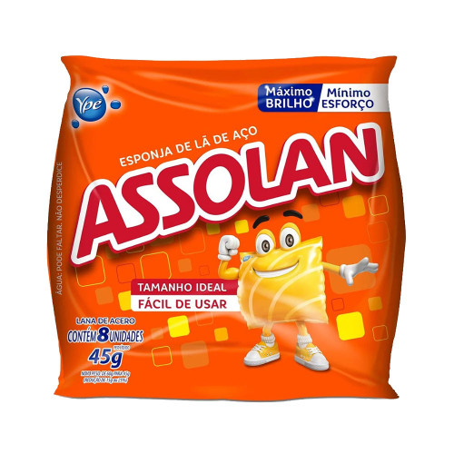 ESPONJA DE LÃ DE AÇO ASSOLAN C/8 UNIDADES 45GR - PC COM 20 UN