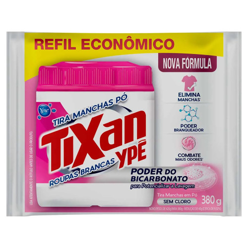 TIRA MANCHAS EM PÓ TIXAN YPÊ REFIL 380GR ROUPAS BRANCAS - CX COM 26 UN